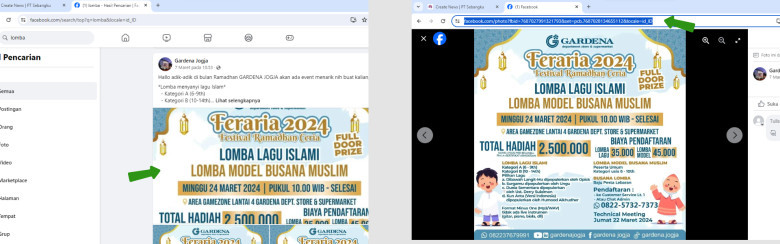 3.	Masuk ke Facebook, kemudian cari dan klik foto postingan yang diinginkan, lalu salin link yang terdapat di atas (alamat website)