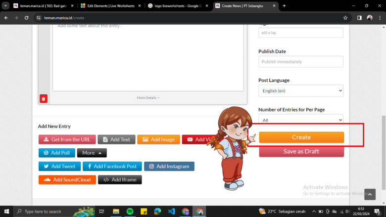 18. Tahap terakhir, Tekan Tombol CREATE untuk mengunggah proyek.