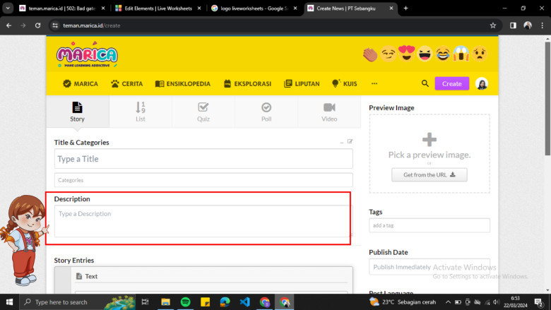 5. Berilah deskripsi singkat tentang konten yang akan di unggah
