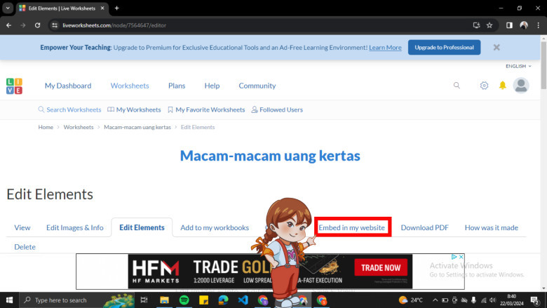 13. Tekan button "Embed in my website"