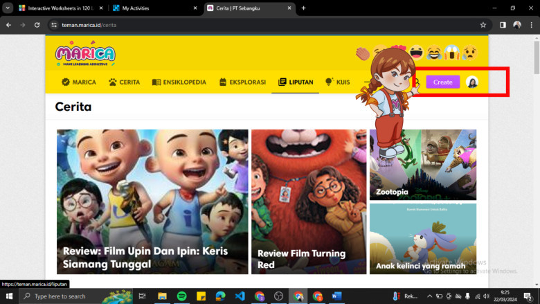 2. Tekan Button Create untuk mengunggah konten baru