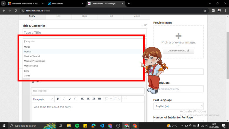 4. Pilihlkah kategori yang sesuai dengan konten yang diunggah