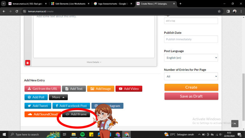 8. Tekan Button Add Iframe